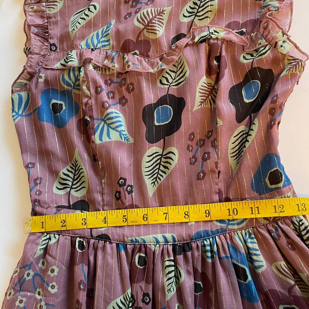 Modcloth Ruffled Floral Midi Dress Womens Small Mauve Purple Metallic Tiered - Picture 13 of 13